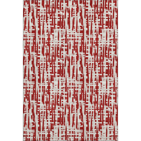 8' X 10' Red Beige And Ivory Abstract Geometric Washable Area Rug With UV Protection