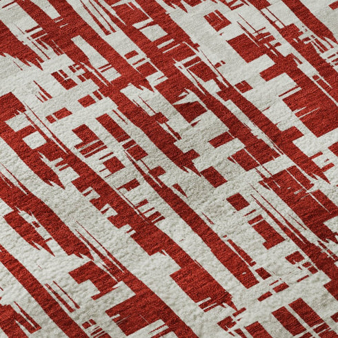 8' X 10' Red Beige And Ivory Abstract Geometric Washable Area Rug With UV Protection
