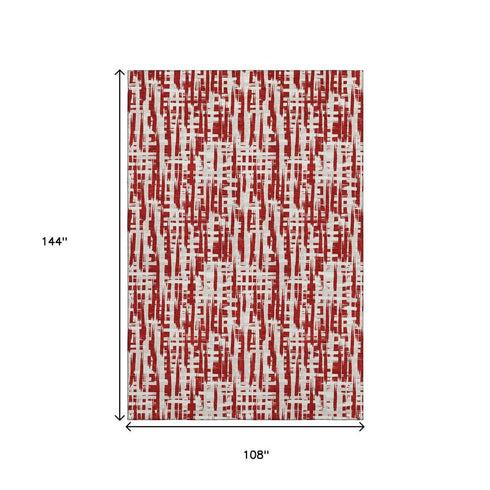 9' X 12' Red Beige And Ivory Abstract Geometric Washable Area Rug With UV Protection