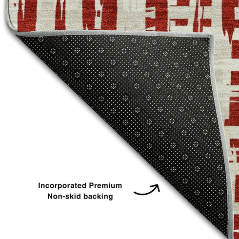9' X 12' Red Beige And Ivory Abstract Geometric Washable Area Rug With UV Protection