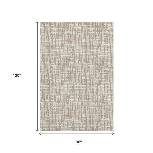 8' X 10' Tan Beige And Ivory Abstract Geometric Washable Area Rug With UV Protection