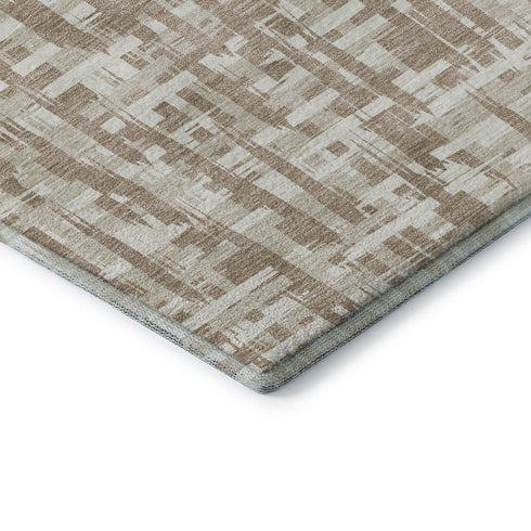 8' X 10' Tan Beige And Ivory Abstract Geometric Washable Area Rug With UV Protection