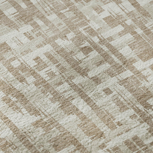 8' X 10' Tan Beige And Ivory Abstract Geometric Washable Area Rug With UV Protection