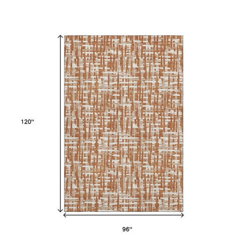 8' X 10' Terra Cotta Ivory And Beige Abstract Geometric Washable Area Rug With UV Protection