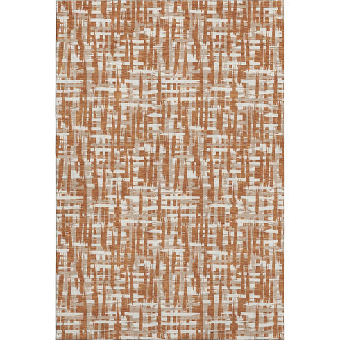 8' X 10' Terra Cotta Ivory And Beige Abstract Geometric Washable Area Rug With UV Protection