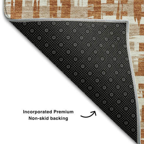 8' X 10' Terra Cotta Ivory And Beige Abstract Geometric Washable Area Rug With UV Protection