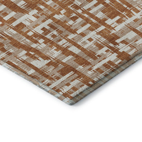 8' X 10' Terra Cotta Ivory And Beige Abstract Geometric Washable Area Rug With UV Protection