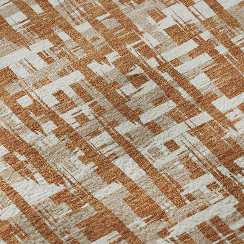 8' X 10' Terra Cotta Ivory And Beige Abstract Geometric Washable Area Rug With UV Protection
