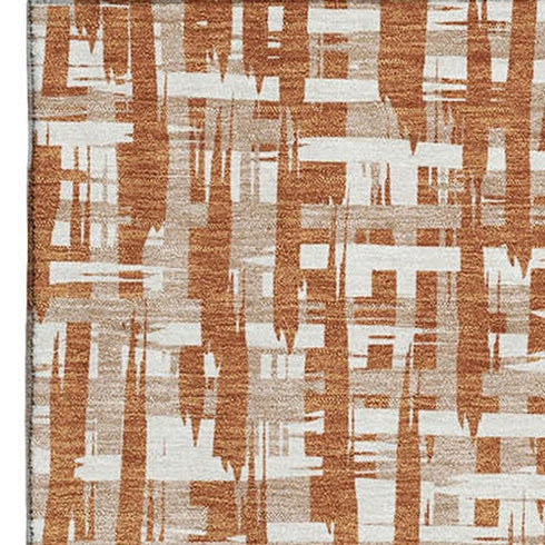 8' X 10' Terra Cotta Ivory And Beige Abstract Geometric Washable Area Rug With UV Protection