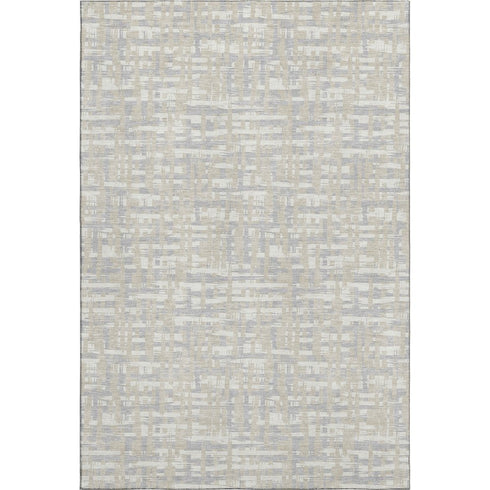 5' X 8' Beige Ivory And Silver Abstract Geometric Washable Area Rug With UV Protection