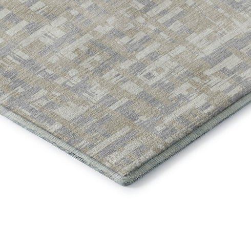 5' X 8' Beige Ivory And Silver Abstract Geometric Washable Area Rug With UV Protection
