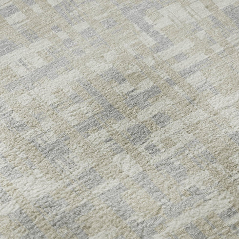 5' X 8' Beige Ivory And Silver Abstract Geometric Washable Area Rug With UV Protection