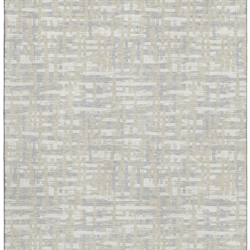 5' X 8' Beige Ivory And Silver Abstract Geometric Washable Area Rug With UV Protection