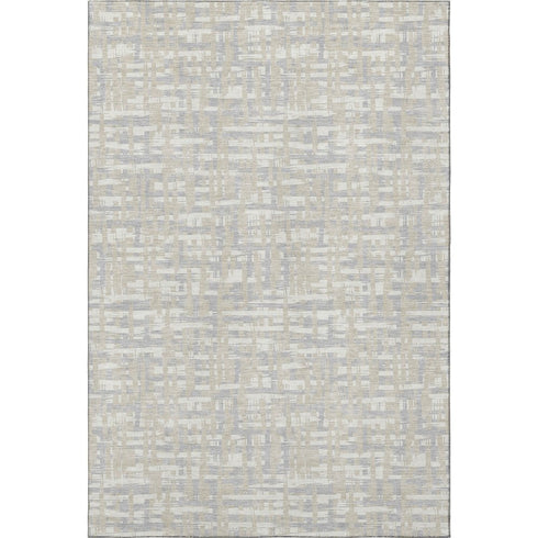 5' X 8' Beige Ivory And Silver Abstract Geometric Washable Area Rug With UV Protection
