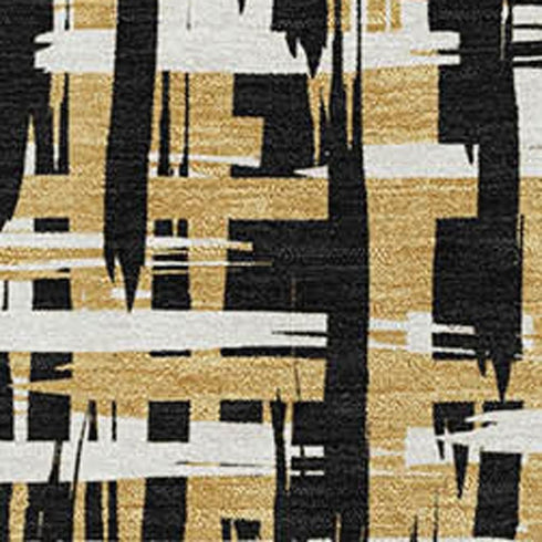 5' X 8' Black Ivory And Gold Abstract Geometric Washable Area Rug With UV Protection