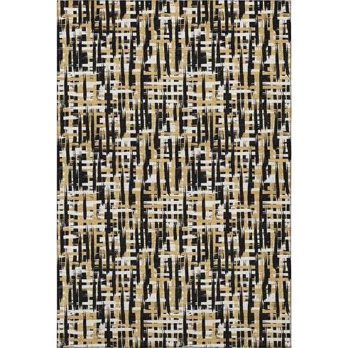 5' X 8' Black Ivory And Gold Abstract Geometric Washable Area Rug With UV Protection