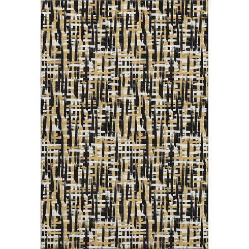 8' X 10' Black Ivory And Gold Abstract Geometric Washable Area Rug With UV Protection