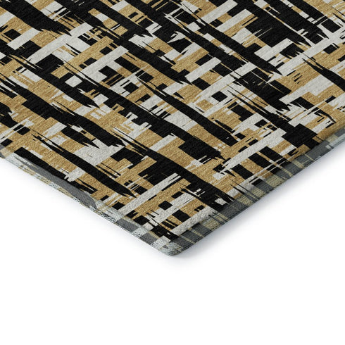 8' X 10' Black Ivory And Gold Abstract Geometric Washable Area Rug With UV Protection