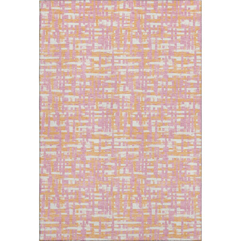 5' X 8' Pink Ivory And Orange Abstract Geometric Washable Area Rug With UV Protection
