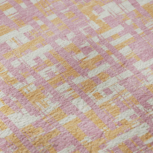 5' X 8' Pink Ivory And Orange Abstract Geometric Washable Area Rug With UV Protection