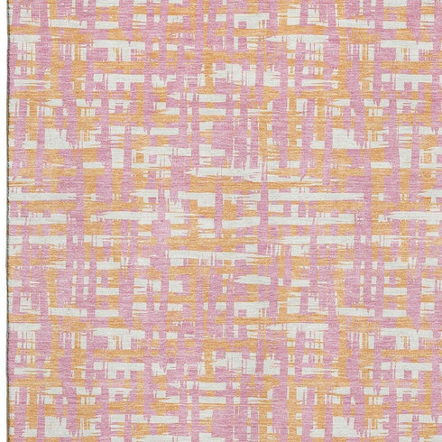 5' X 8' Pink Ivory And Orange Abstract Geometric Washable Area Rug With UV Protection