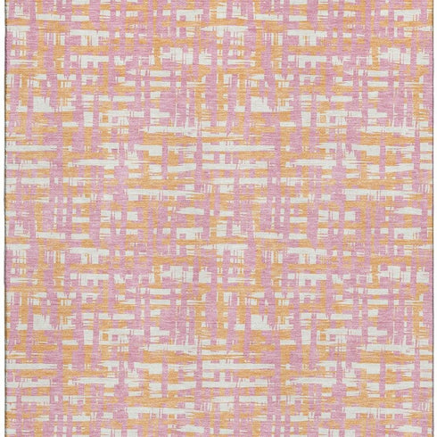 5' X 8' Pink Ivory And Orange Abstract Geometric Washable Area Rug With UV Protection