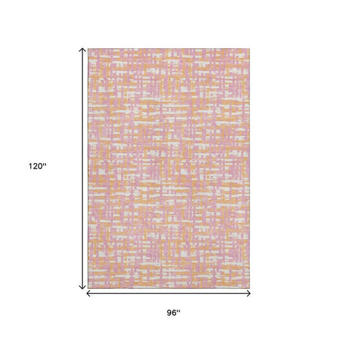 8' X 10' Pink Ivory And Orange Abstract Geometric Washable Area Rug With UV Protection