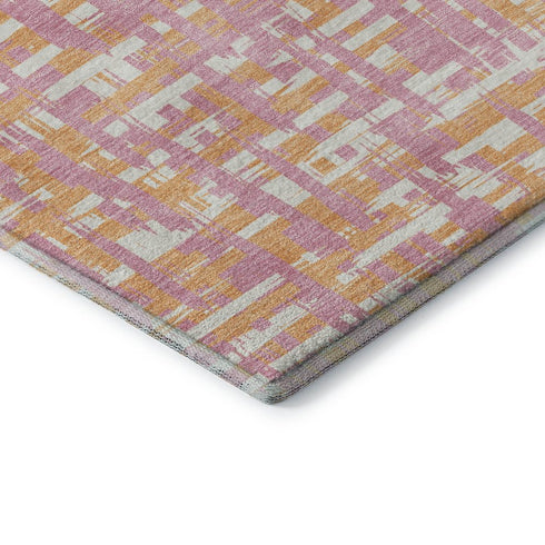 8' X 10' Pink Ivory And Orange Abstract Geometric Washable Area Rug With UV Protection
