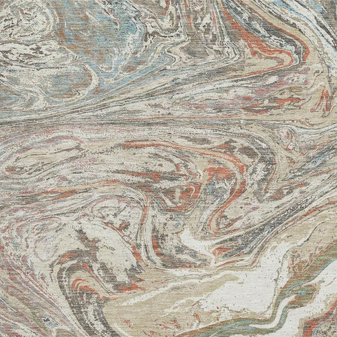 5' X 8' Beige Copper And Green Abstract Washable Area Rug With UV Protection