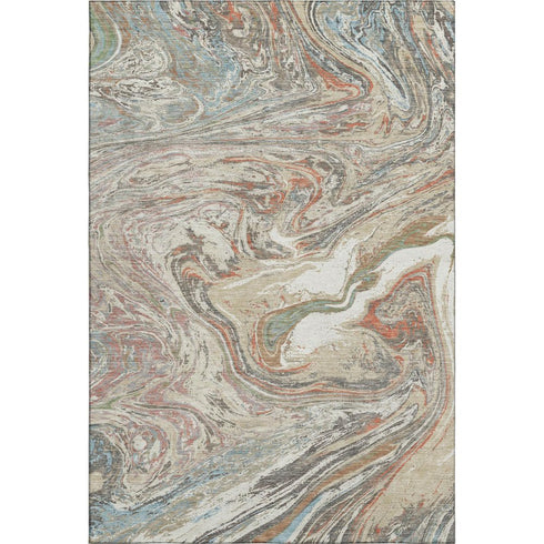 5' X 8' Beige Copper And Green Abstract Washable Area Rug With UV Protection