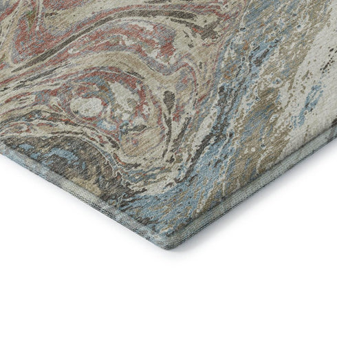 5' X 8' Beige Copper And Green Abstract Washable Area Rug With UV Protection