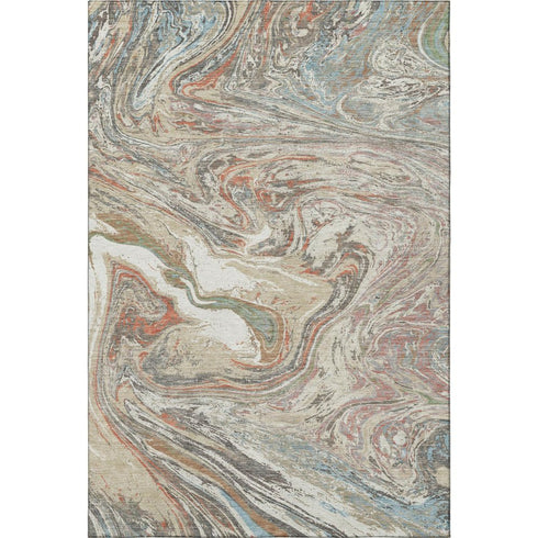 5' X 8' Beige Copper And Green Abstract Washable Area Rug With UV Protection