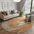 8' Rust Gray And Ivory Abstract Washable Round Rug With UV Protection