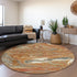 8' Rust Gray And Ivory Abstract Washable Round Rug With UV Protection
