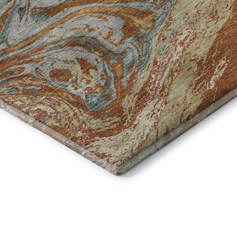 8' Rust Gray And Ivory Abstract Washable Round Rug With UV Protection