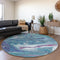 8' Teal Purple And Ivory Abstract Washable Round Rug With UV Protection