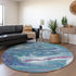 8' Teal Purple And Ivory Abstract Washable Round Rug With UV Protection