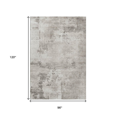 8' X 10' Beige And Ivory Abstract Washable Area Rug With UV Protection