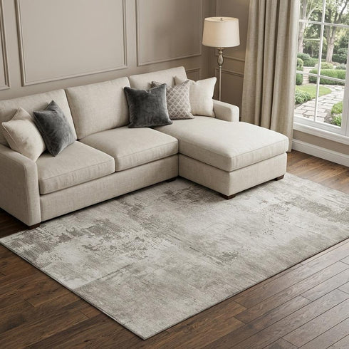 8' X 10' Beige And Ivory Abstract Washable Area Rug With UV Protection