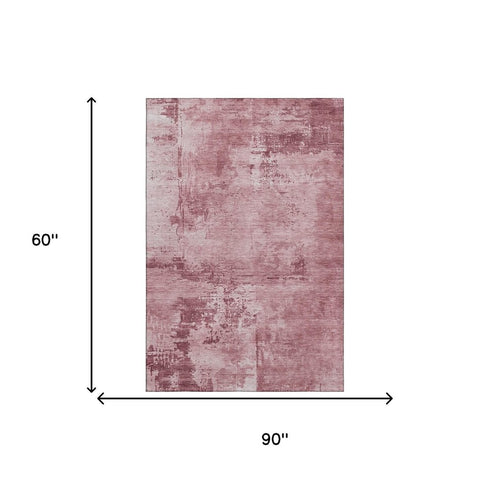 5' X 8' Blush And Mauve Abstract Washable Area Rug With UV Protection