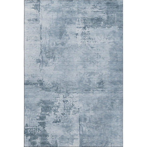 5' X 8' Denim Blue And Ivory Abstract Washable Area Rug With UV Protection