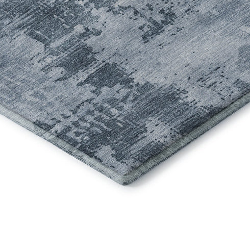 5' X 8' Denim Blue And Ivory Abstract Washable Area Rug With UV Protection