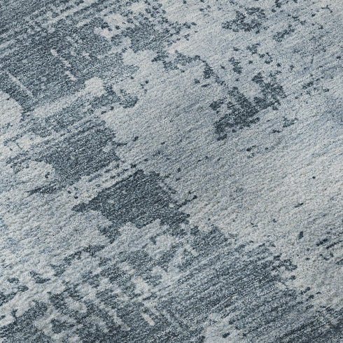 5' X 8' Denim Blue And Ivory Abstract Washable Area Rug With UV Protection