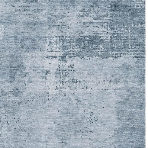 5' X 8' Denim Blue And Ivory Abstract Washable Area Rug With UV Protection