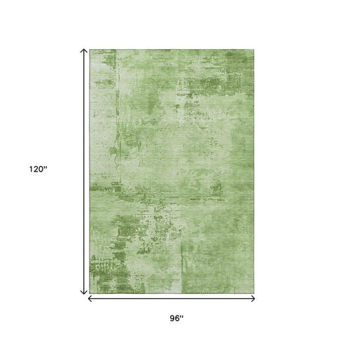 8' X 10' Green And Beige Abstract Washable Area Rug With UV Protection