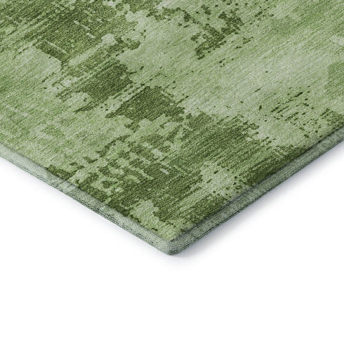 8' X 10' Green And Beige Abstract Washable Area Rug With UV Protection