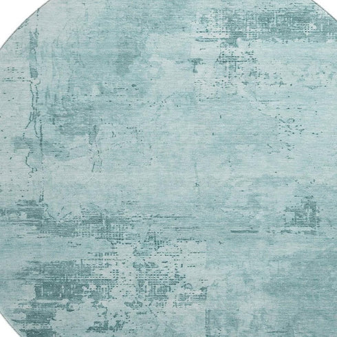 8' Aqua And Sky Blue Abstract Washable Round Rug With UV Protection