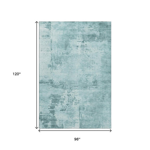 8' X 10' Aqua And Sky Blue Abstract Washable Area Rug With UV Protection