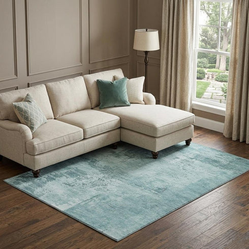 8' X 10' Aqua And Sky Blue Abstract Washable Area Rug With UV Protection