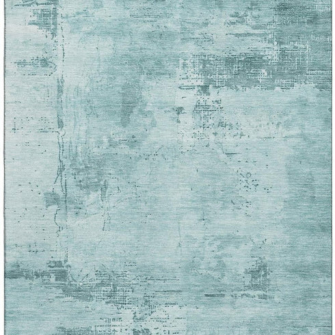 8' X 10' Aqua And Sky Blue Abstract Washable Area Rug With UV Protection